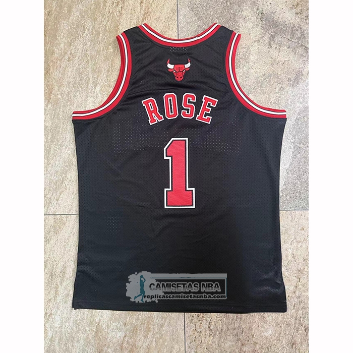 Camiseta Chicago Bulls Derrick Rose NO 1 Mitchell & Ness 2008-09 Negro